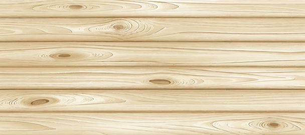 Panoráma könnyű fa textúra csomókkal, deszka háttér - Vektor illusztráció - Vektor, kép