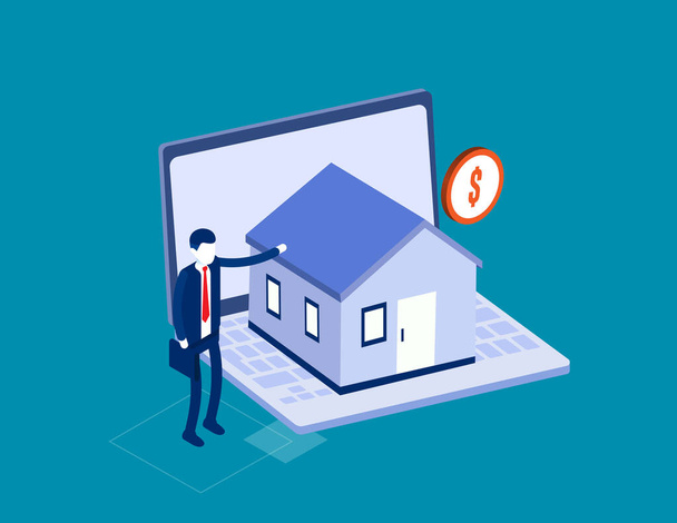 People bying property with mortgage. Business mortgage process vector illustration - Διάνυσμα, εικόνα