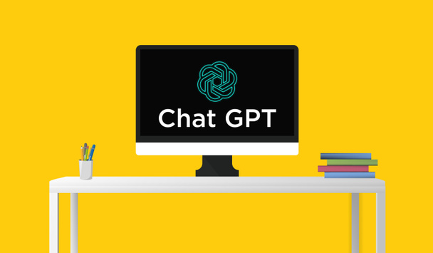 Chat GPT ruudulla, Tekoäly, Chat GPT mustalla ruudulla kirjoja pöydällä tietokone pöytä. - Valokuva, kuva
