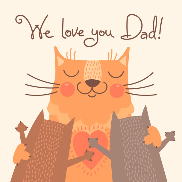 Сладкая открытка на День отца с кошками
. - Вектор,изображение