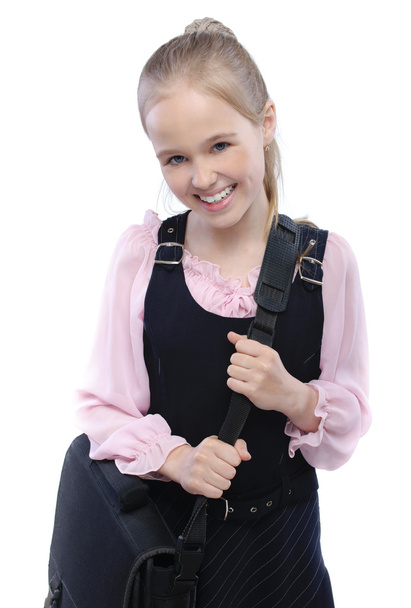 Portrait of little fair-haired schoolgirl - Фото, изображение