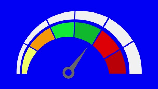 animation illustration of icon of a speedometer, on a blue chrome key background - Metraje, vídeo