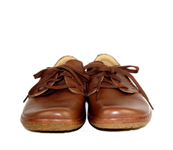 ビューに快適な茶色の革の靴の顔 - 写真・画像