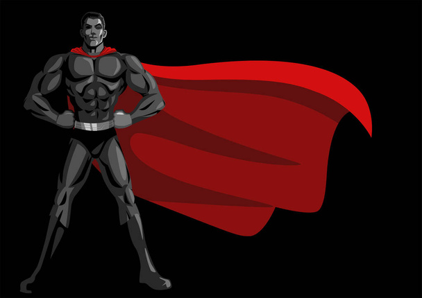 Simple flat vector illustration of a superhero posing with hands on hips - Vector, Imagen