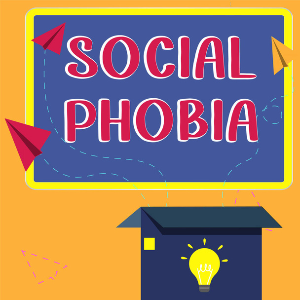 Концептуальный дисплей Социальная фобия, Обзор бизнеса подавляющий страх социальных ситуаций, которые являются тревожными - Фото, изображение