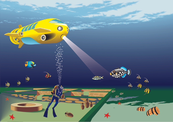 Unterwasserarchäologie mit tiefen - Vektor, Bild
