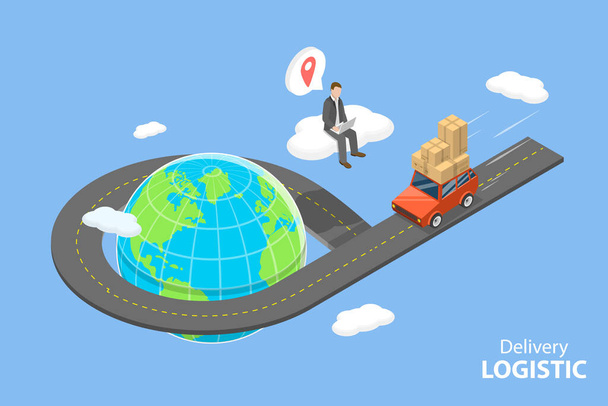 3D Isometric Flat Vector Conceptual Illustration of Delivery Logistics, Purchase Tracking Service - Vettoriali, immagini