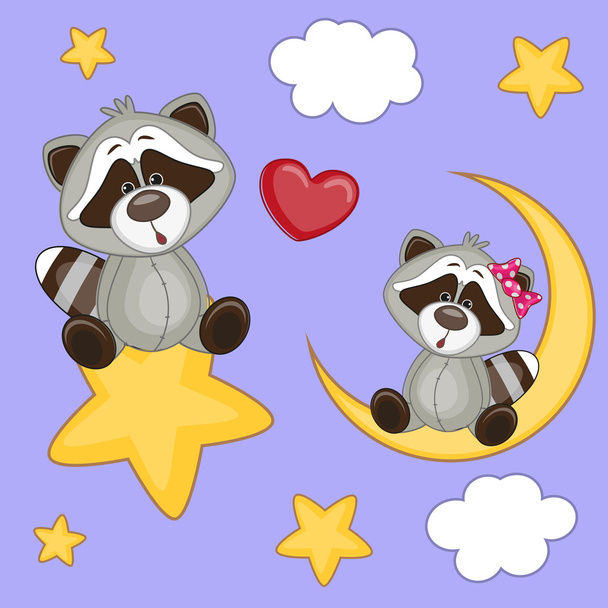 Cute Lovers Raccoons - Vetor, Imagem