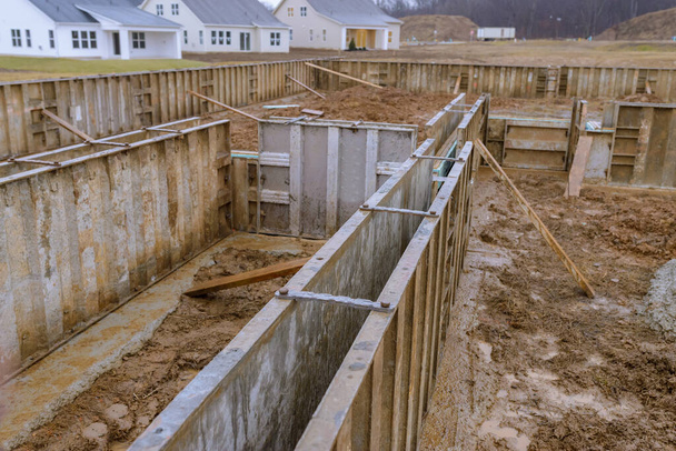 iron foundation for a new house steel floor frame formwork - Foto, Imagen