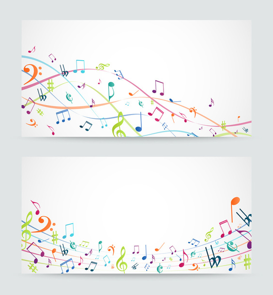 Színes zenei jegyzetek banner - Vektor, kép