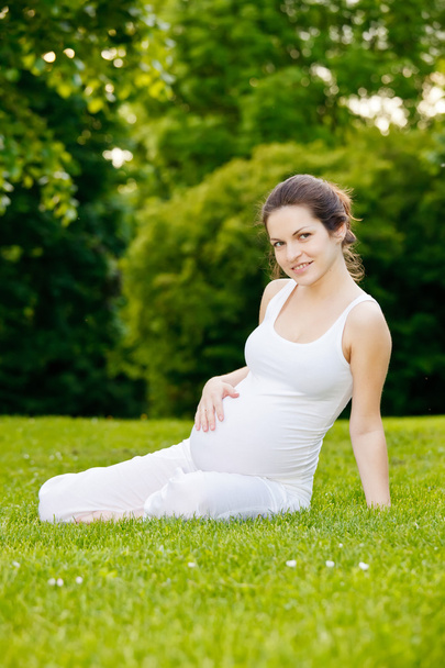 Beautiful pregnant woman in the park - Фото, зображення