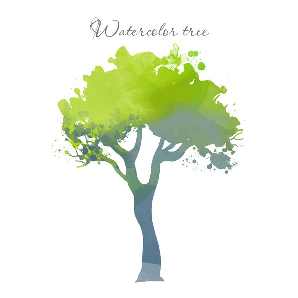 Watercolor  summer tree - Wektor, obraz