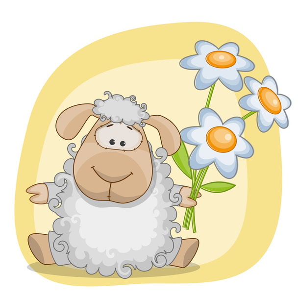 Sheep with flowers - Διάνυσμα, εικόνα
