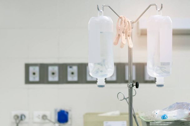 Saline IV drip for patient and Infusion pump in hospita - Foto, Imagem