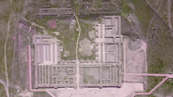 Akyrtas Palace complex near Taraz city in Kazakhstan. Ruined walls of ancient Arabic palace. Archaeological excavations of ancient ruins. 17.04.2022, Taraz, Kazakhstan. - Footage, Video