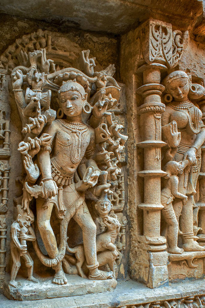 03 04 2019 Sculpture at Rani Ki Vav constructed by Queen Udayamati wife of King Bhimdeva  UNESCO World Heritage SitesPatan North Gujarat INDIA. - Fotoğraf, Görsel