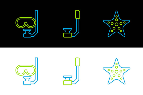 Set line Starfish Diving mask and snorkel and Snorkel icon. Vector. - Vector, imagen