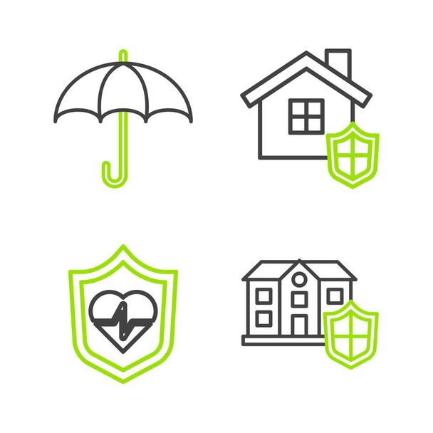 Set line House with shield Life insurance and Umbrella icon. Vector. - Vektör, Görsel