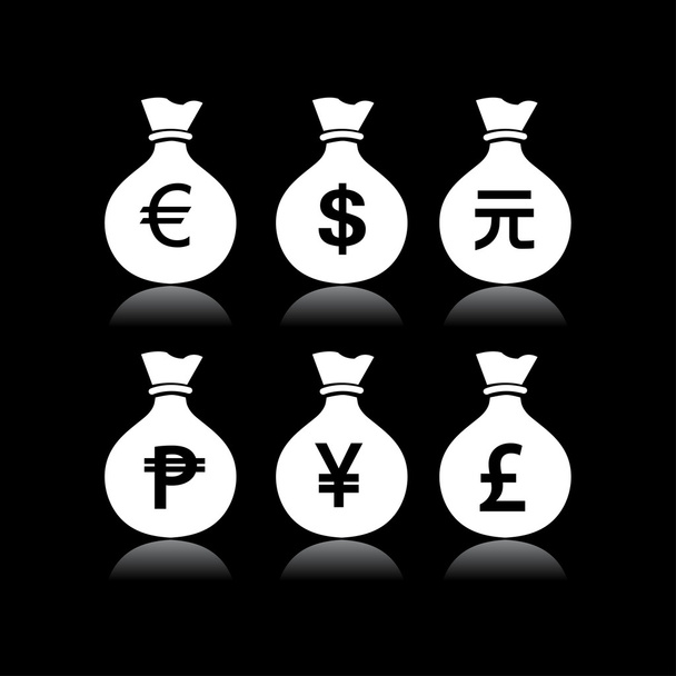 Set of money bags in black background - Διάνυσμα, εικόνα