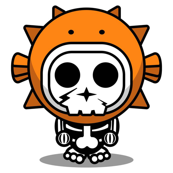vector illustration of mascot costume cartoon character animal man fugu fish cute skull - Vector, Image