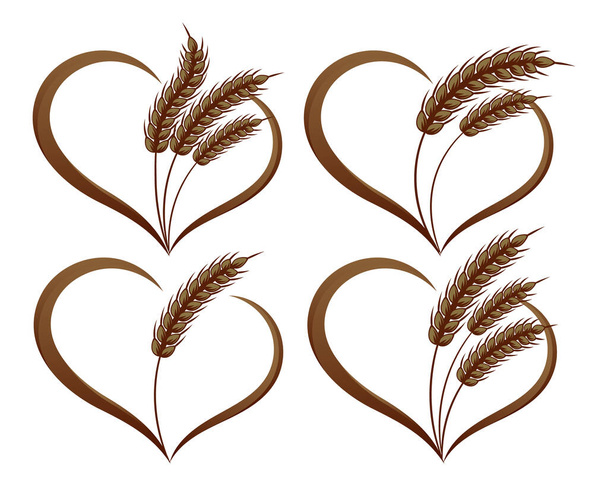 Set of abstract icon of ears of wheat with a heart. Logo, icon, decor element, vector - Vektor, obrázek