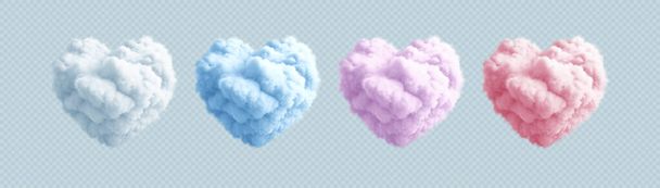Set of Fluffy Heart Cloud. White, Blue, Pink and Purple Color. Concept Design for Valentines Day Postcard, Banner, Leaflets. Realistic 3d Render. Vector Illustration EPS10 - Vector, afbeelding