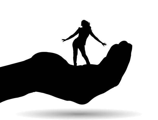 Silhouette einer Frau auf der Handfläche - Vektor, Bild