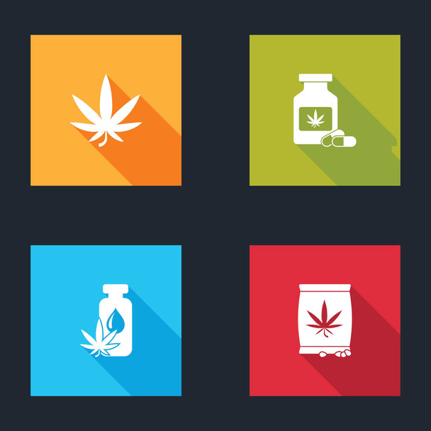 Set Marijuana or cannabis leaf, Medical bottle with marijuana, oil and seeds icon. Vector. - Wektor, obraz