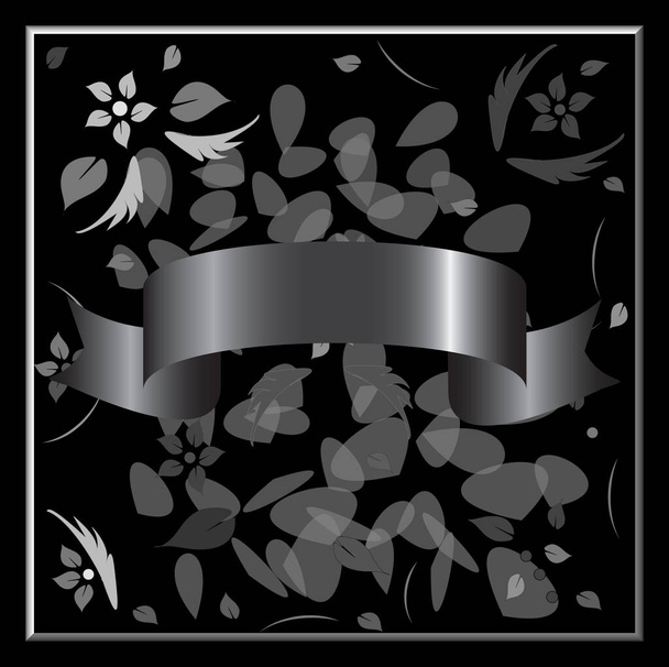 Funeral black card with floral pattern and ribbon. Condolence postcard with place for your sincere condolences text or death notice. - Φωτογραφία, εικόνα