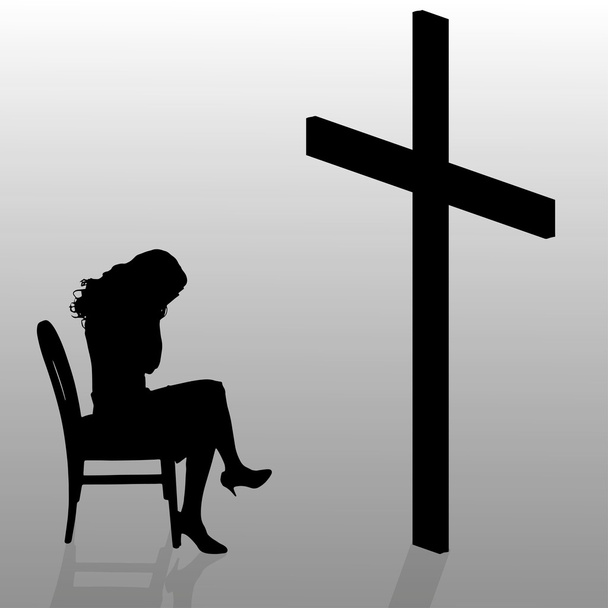 Donna che siede vicino alla croce
. - Vettoriali, immagini