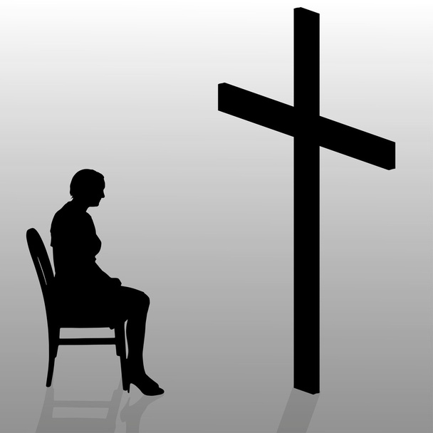 Femme assise près de la croix
. - Vecteur, image