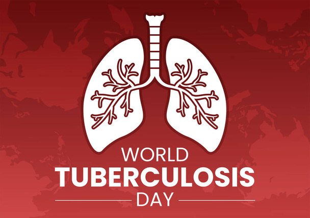 World Tuberculosis Day on March 24 Illustration with Pictures of the Lungs and Organ Inspection in Flat Cartoon Hand Drawn Landing Page Templates - Vektor, Bild