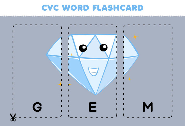 Education game for children learning consonant vowel consonant word with cute cartoon GEM illustration printable flashcard - Διάνυσμα, εικόνα