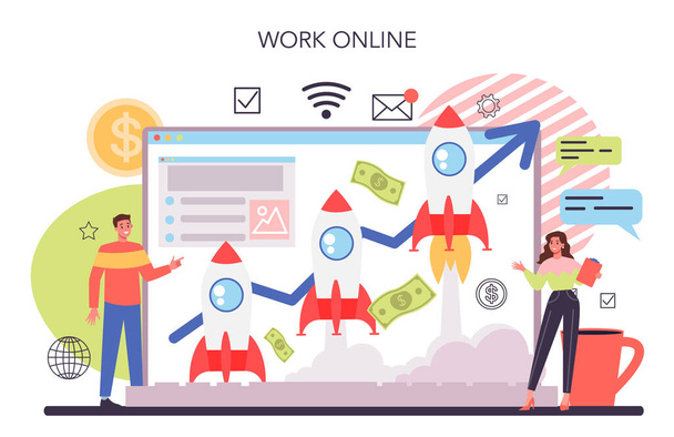 Crowdfunding online service or platform. Financial support of new business project. Investment into innovative start up. Online work. Flat vector illustration - Vecteur, image