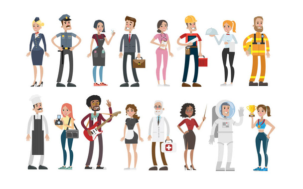People professions set. Police and chef, singer and doctor. - Vector, Image