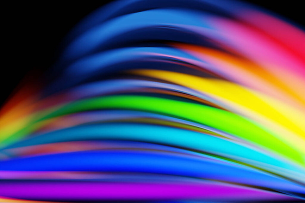 3d ілюстрація стерео стрічки різних кольорів. Геометричні смуги схожі на хвилі. Абстрактний веселковий візерунок, що світиться лініями перетину
 - Фото, зображення