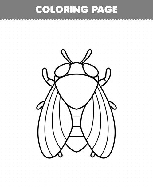 Education game for children coloring page of cute cartoon cicada line art printable bug worksheet - Vector, imagen