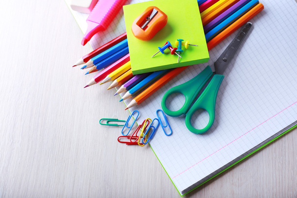 School supplies on desk, close-up - Fotografie, Obrázek