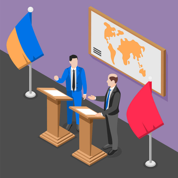 Дипломатія та дипломатична ізометрична концепція двоє чоловіків обговорюють важливі політичні питання Векторні ілюстрації
 - Вектор, зображення