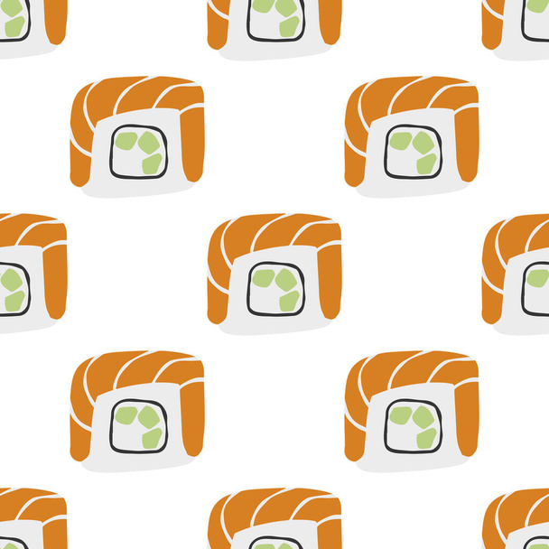 Seamless pattern with Sushi philadelphia roll illustration on white background. - Vector, Image