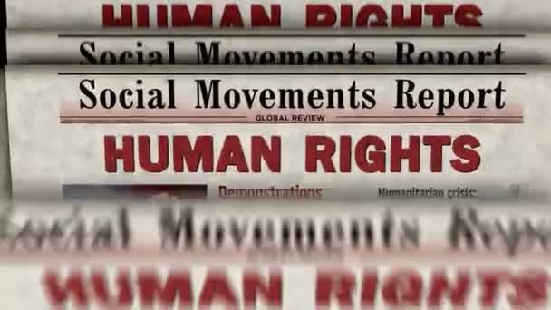 Human rights, social movements and justice vintage news and newspaper printing. Abstract concept retro headlines 3d. - Séquence, vidéo