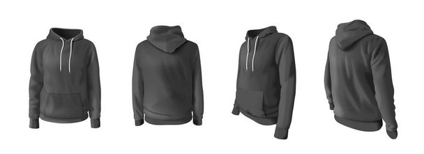 Realistic hoodie and hooded sweatshirts mockup set in black color isolated vector illustration - Διάνυσμα, εικόνα