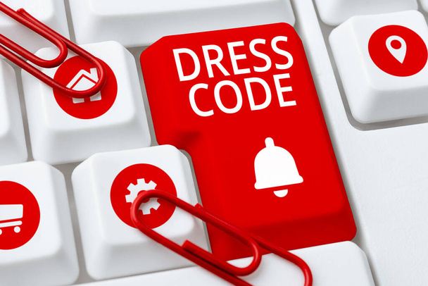 Εννοιολογική απεικόνιση Dress Code, Επιχειρηματική επισκόπηση ένας αποδεκτός τρόπος ένδυσης για μια συγκεκριμένη περίσταση ή ομάδα - Φωτογραφία, εικόνα