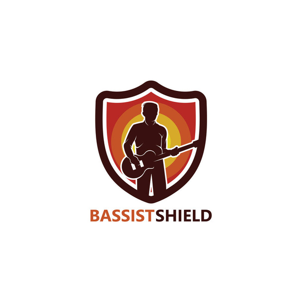 Bassist Shield Logo Template Design Vector, Emblem, Design Concept, Creative Symbol, Icon - Vektör, Görsel