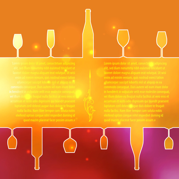 Silhouettes of wine bottles and glasses on an indistinct background.  - Vector, Image