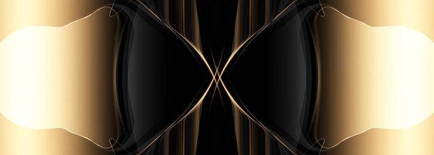Gold and black luxury abstract background. Luxury wide horizontal banner with black and golden decoration, lines and shapes. Vector illustration - Vetor, Imagem