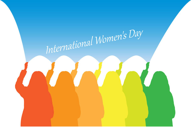 Group of colorful female silhouettes to commemorate International Women's Day - Vetor, Imagem