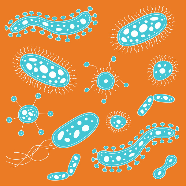 ярко-оранжевые & синие микробы - Вектор,изображение