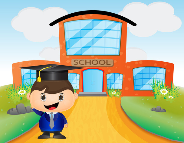 Mignon dessin animé enfant portant un chapeau de graduation
 - Vecteur, image