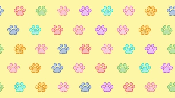Colorful hand-drawn paw illustration background - Záběry, video
